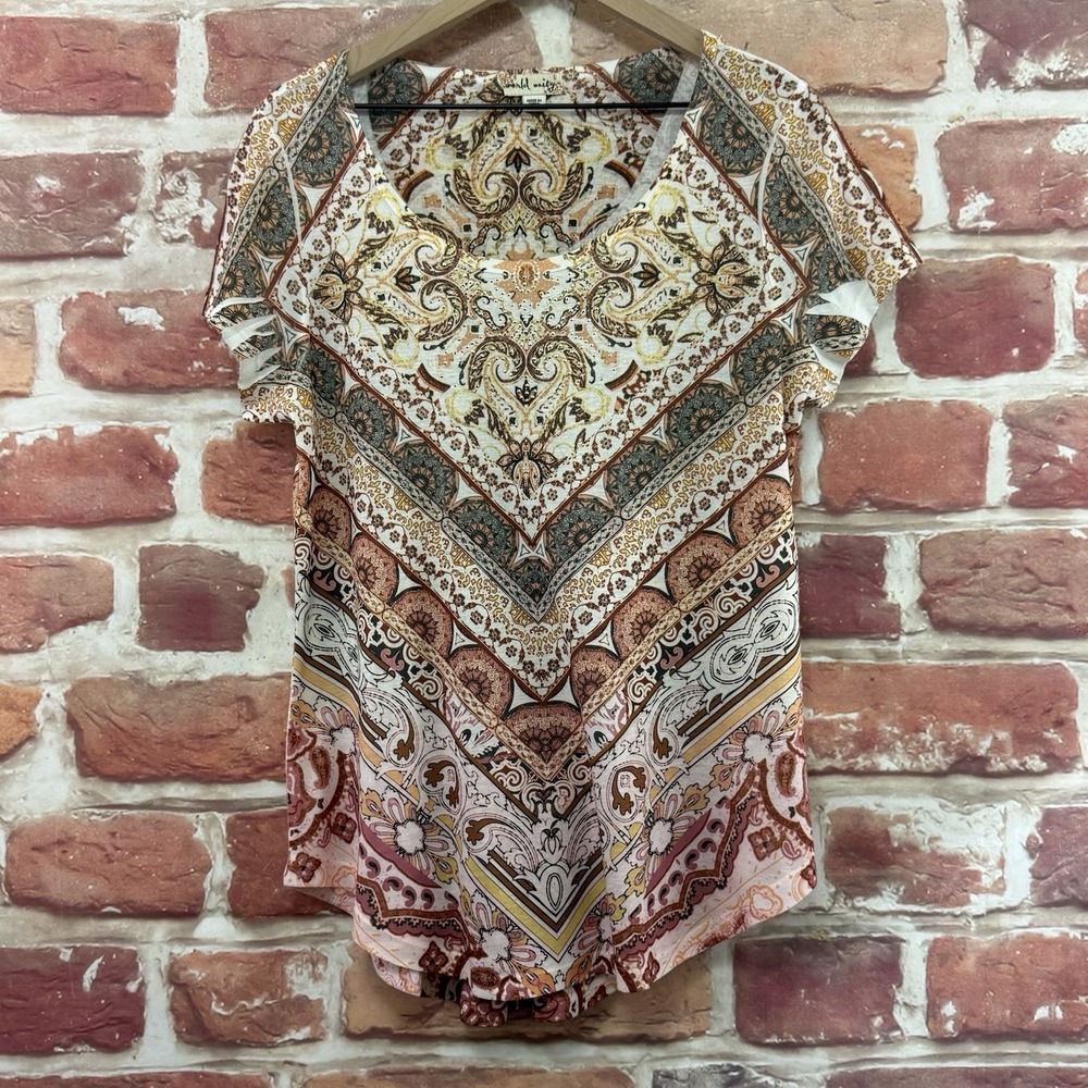 World Unity Top Women's Large Multicolor Boho Paisley Striped Casual Shirt - Picture 7 of 9